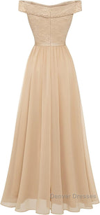 Womens Lace Bridesmaid Dress A-Line Off Shoulder Floral Lace Chiffon Prom Dress