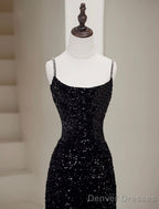 Black Mermaid Sequin Long Prom Dress, Black Formal Dress