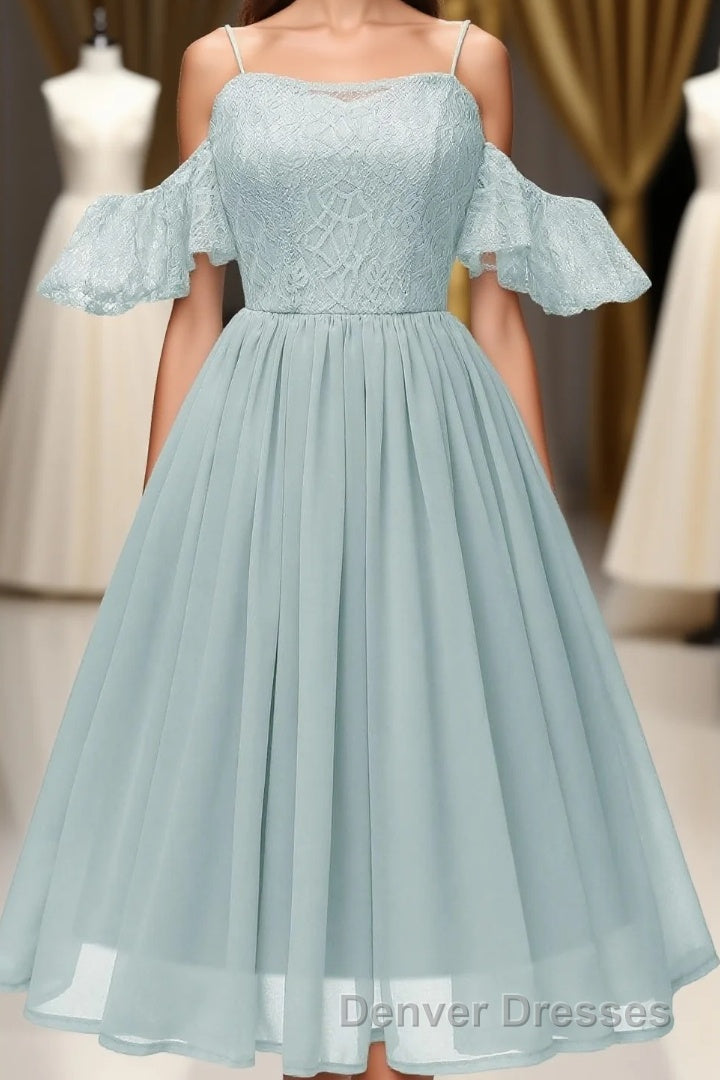 Off the Shoulder Lace Over Chiffon Sage Green Party Dress Main image