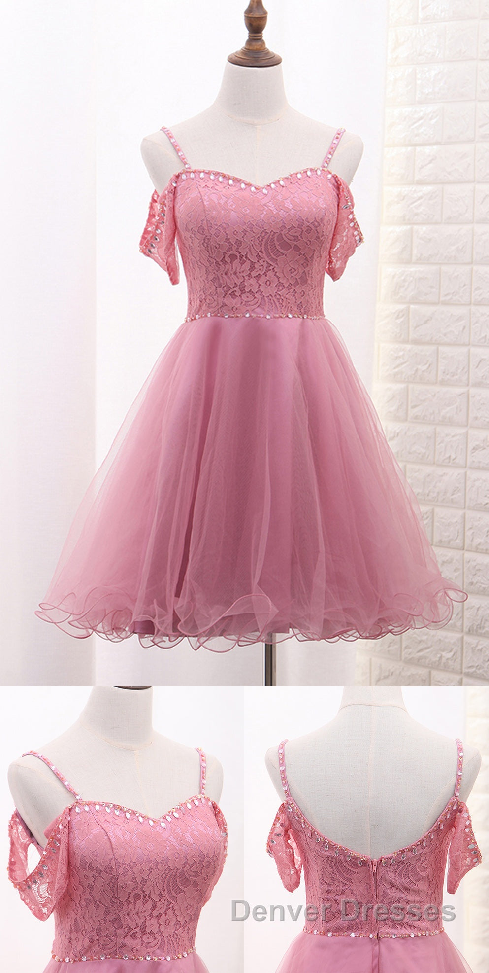 Chic Tulle Lace Spaghetti Strap With Beading Homecoming Dress Secondary image