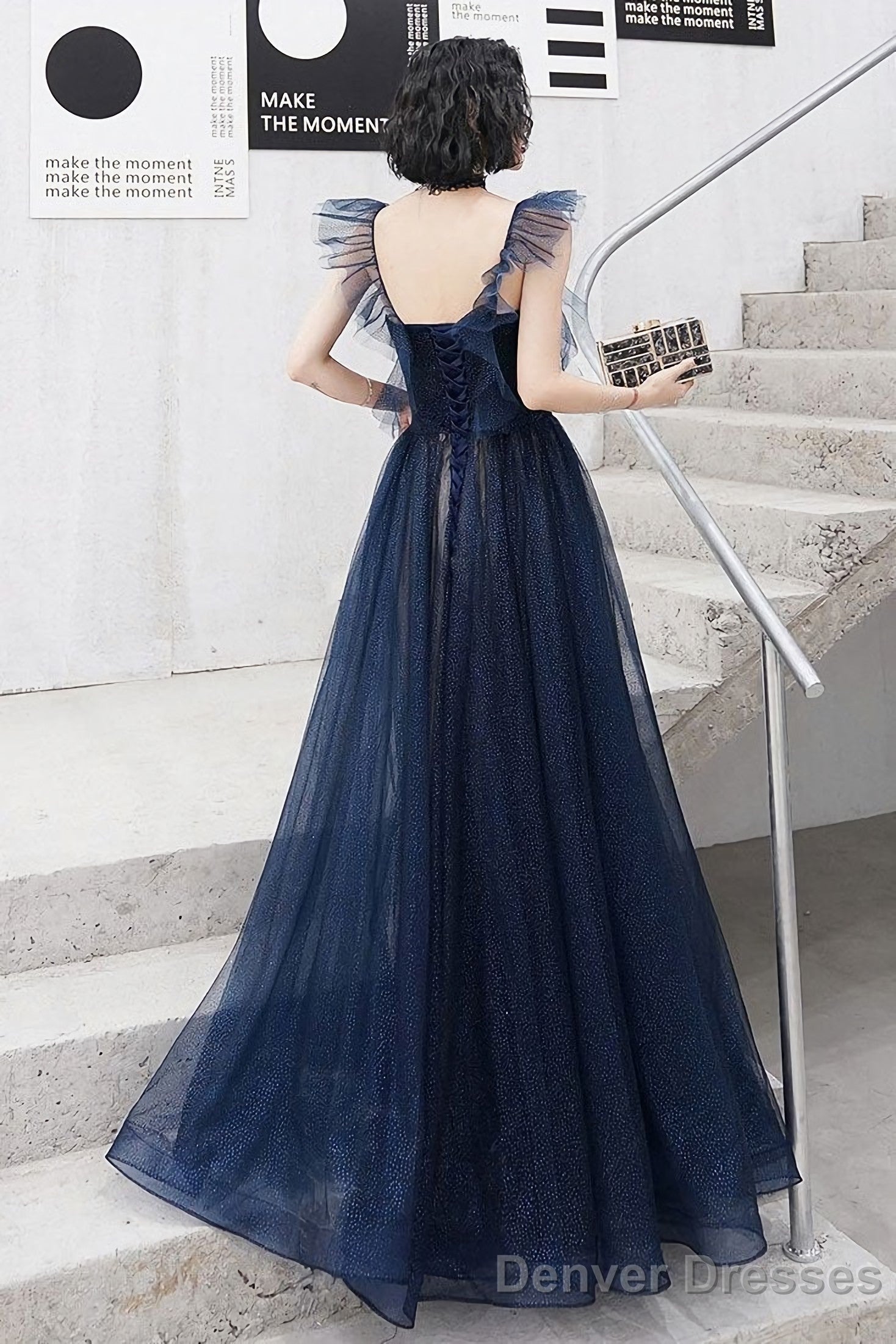 Dark Blue Sweetheart Tulle Long Prom Dress Blue Tulle Formal Dress Secondary image