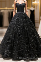 Black Sweetheart Tulle Long Prom Dress, Black Tulle Formal Dress