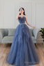 Blue Sweetheart Neck Tulle Long Prom Dress Blue Tulle Formal Dress