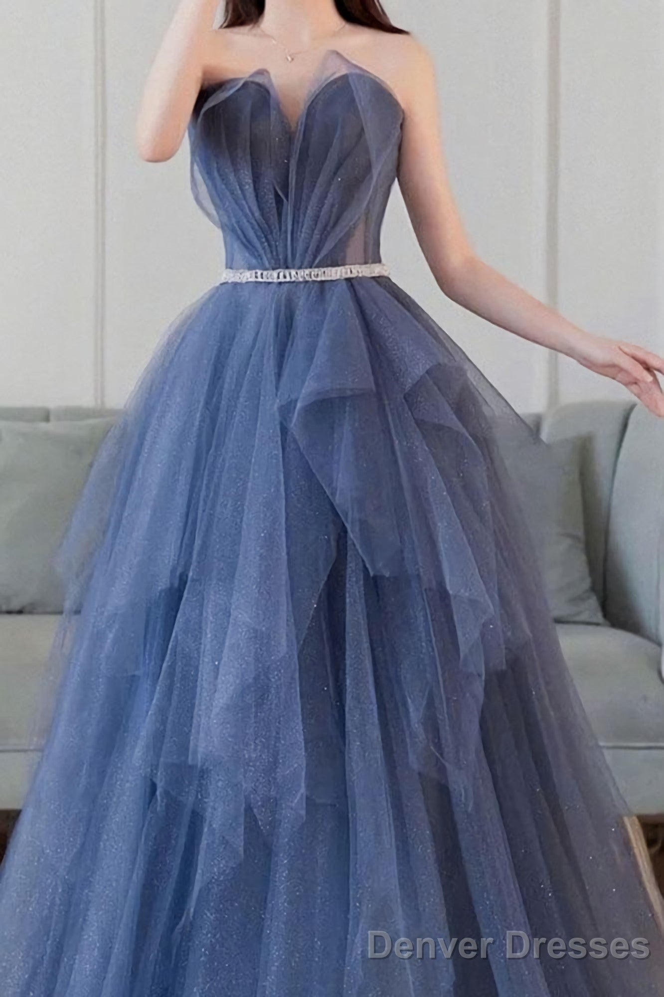 Blue Sweetheart Neck Tulle Long Prom Dress Blue Tulle Formal Dress Secondary image