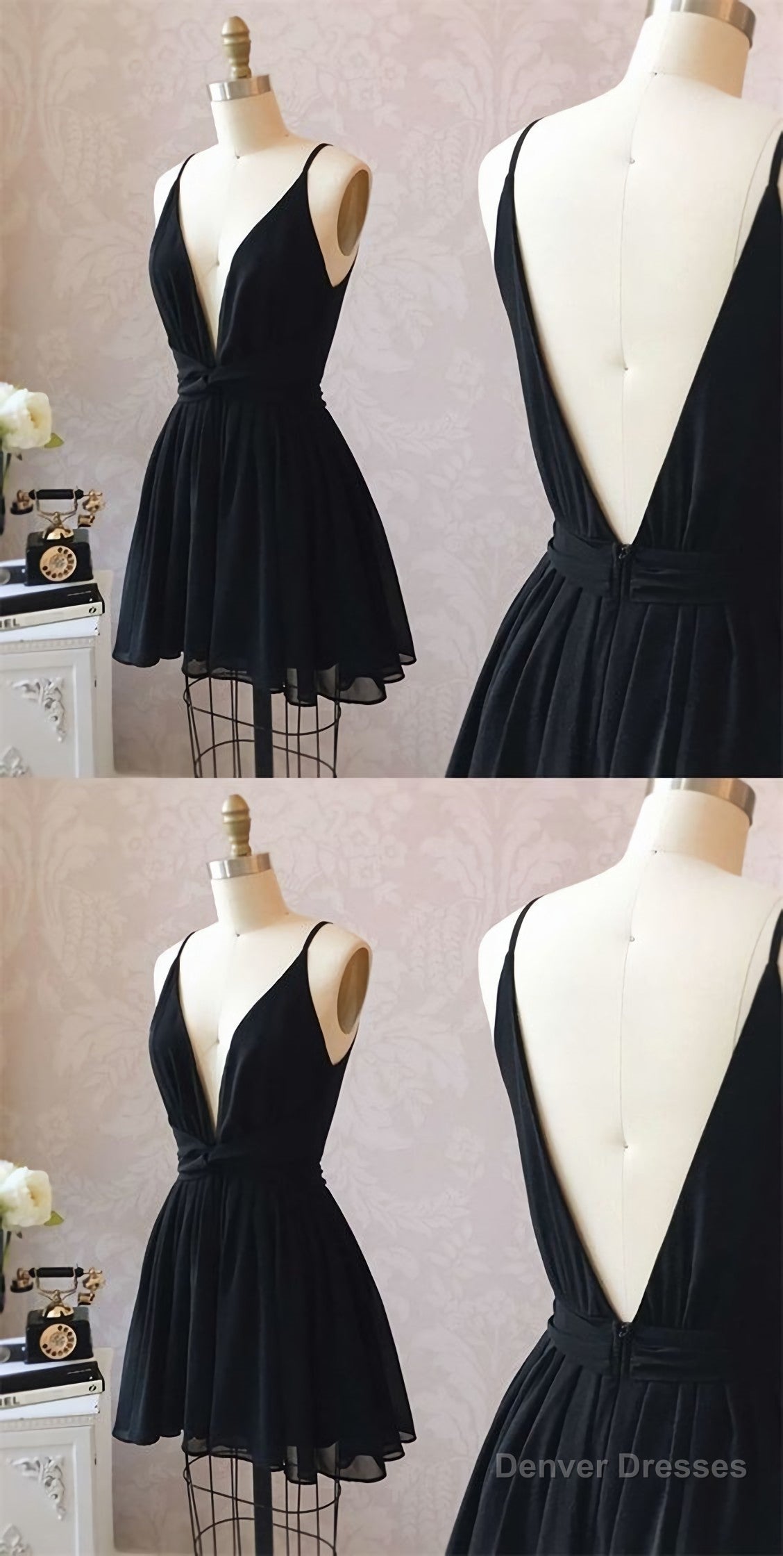 Cute Black V Neck Homecoming Dress, Short Black Formal Dress, Party Dress, 5950