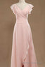 Blush Pink V-Neck Ruffled Long Bridesmaid Dress