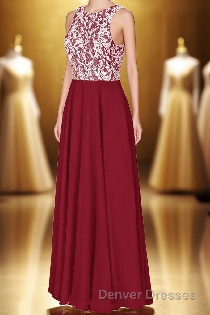 Red Print Sleeveless A-Line Long Bridesmaid Dress Main image