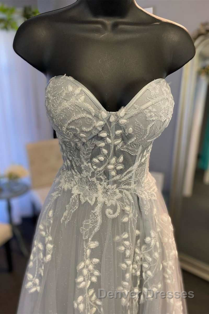 Tulle Floral Lace Sweetheart A-Line Prom Gown Secondary image