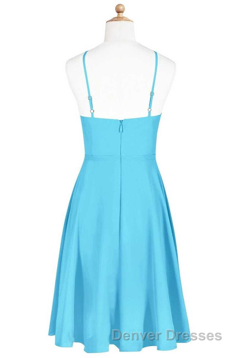Pool Blue Chiffon Halter Short Bridesmaid Dress