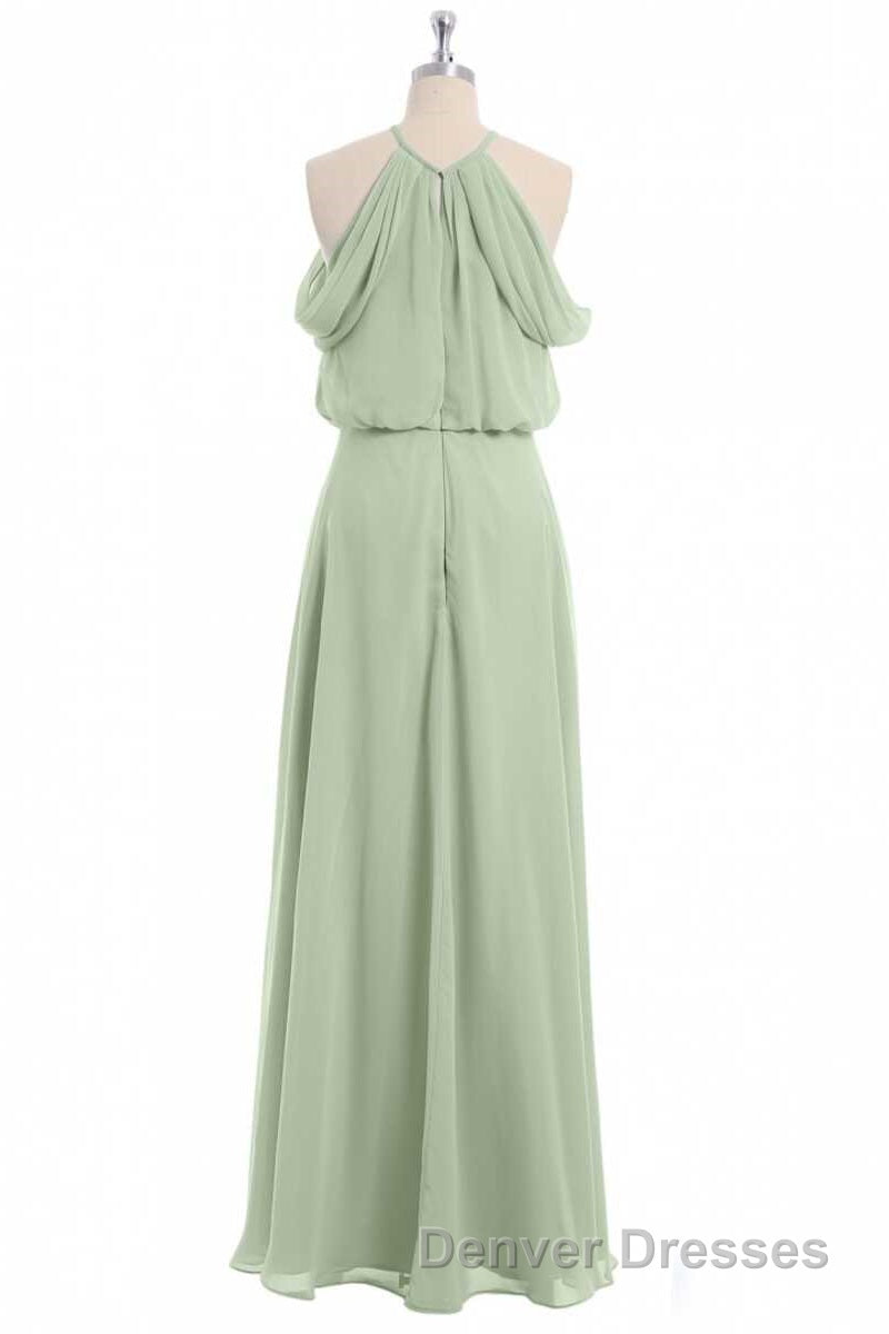 Sage Green Chiffon Halter Blouson-Style Long Bridesmaid Dress Secondary image