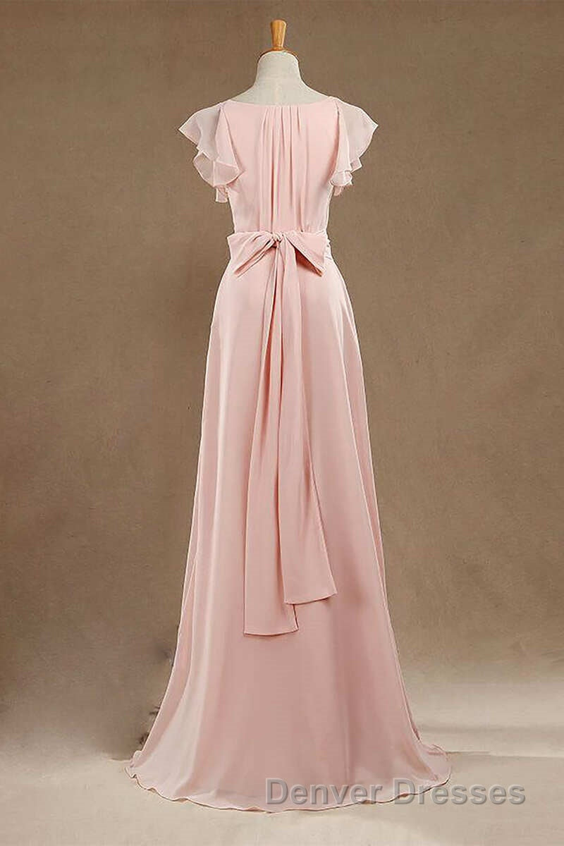 Blush Pink V-Neck Ruffled Long Bridesmaid Dress Secondary image