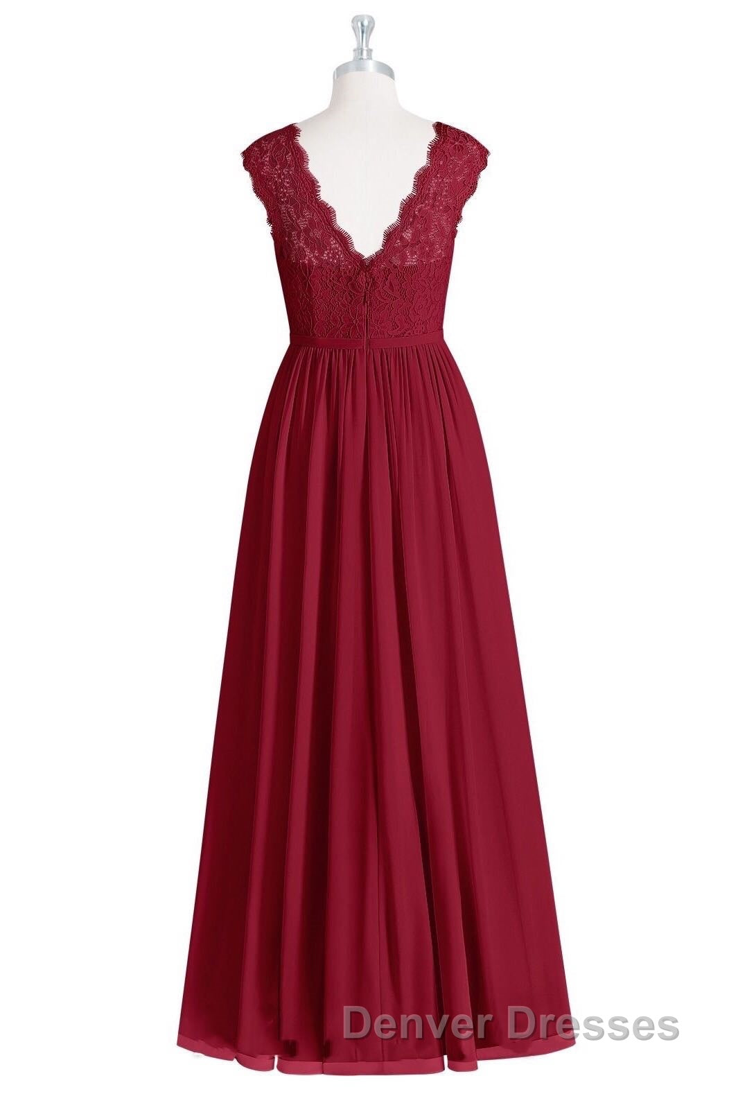Red Lace Cap Sleeve A-Line Long Bridesmaid Dress Secondary image