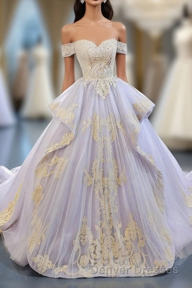 Purple Tulle Lace Long Prom Gown Lace Tulle Long Evening Dress
