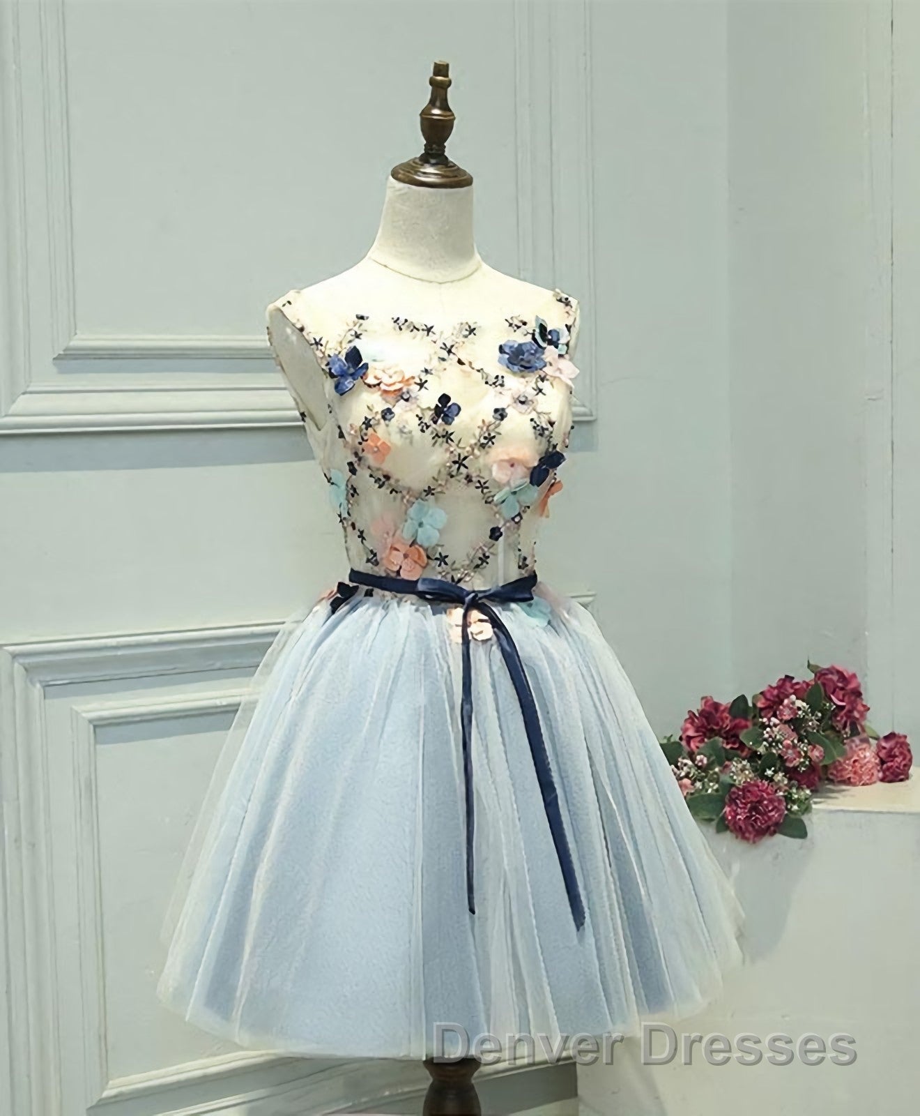 Gray Blue Tulle Short Prom Dress, Tulle Homecoming Dress Secondary image