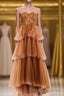 Brown tulle long prom Dress, evening Dress