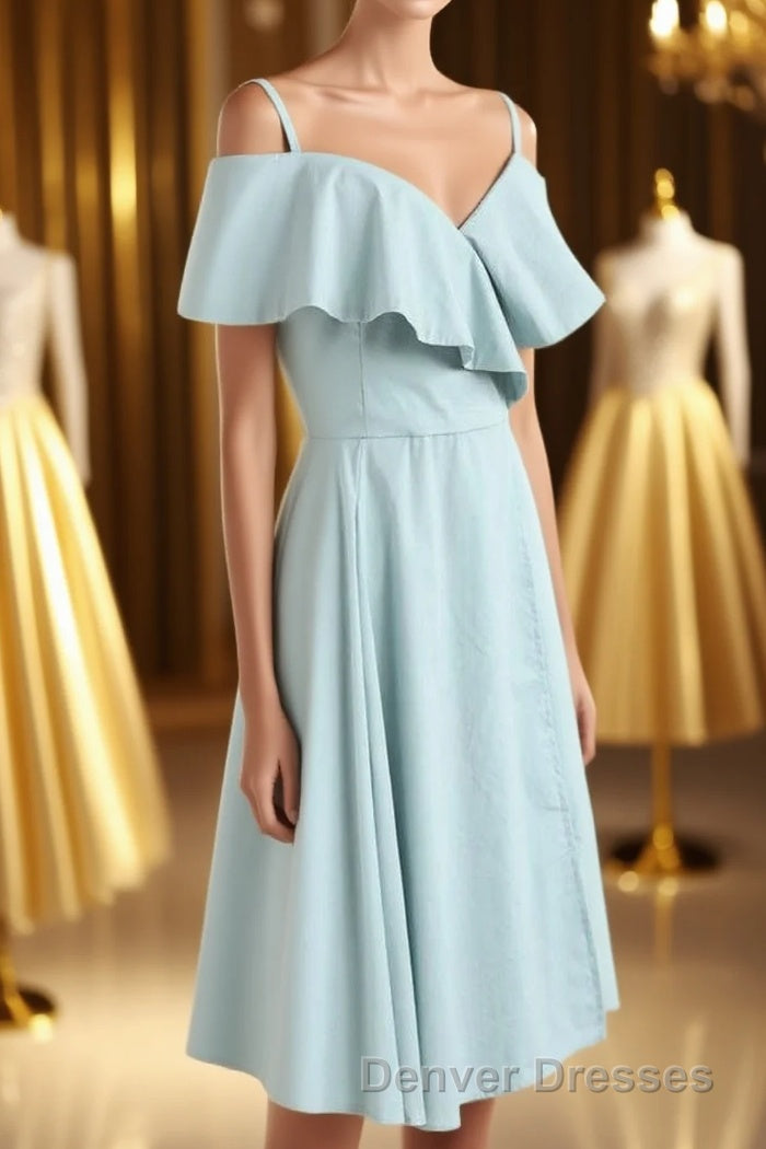 Mint Cold-Shoulder Ruffled A-Line Short Dress Main image