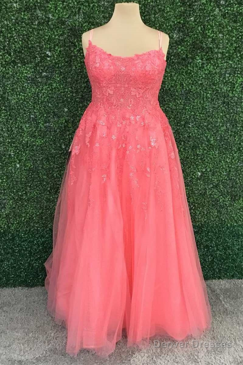 Hot Pink Floral Lace Backless A-Line Prom Dress Main image
