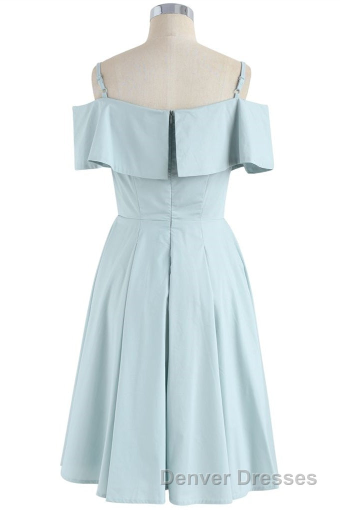 Mint Cold-Shoulder Ruffled A-Line Short Dress Secondary image