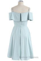 Mint Cold-Shoulder Ruffled A-Line Short Dress