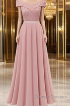 Womens Lace Bridesmaid Dress A-Line Off Shoulder Floral Lace Chiffon Prom Dress
