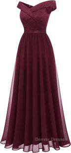 Womens Lace Bridesmaid Dress A-Line Off Shoulder Floral Lace Chiffon Prom Dress