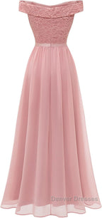 Womens Lace Bridesmaid Dress A-Line Off Shoulder Floral Lace Chiffon Prom Dress