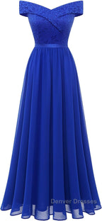 Womens Lace Bridesmaid Dress A-Line Off Shoulder Floral Lace Chiffon Prom Dress