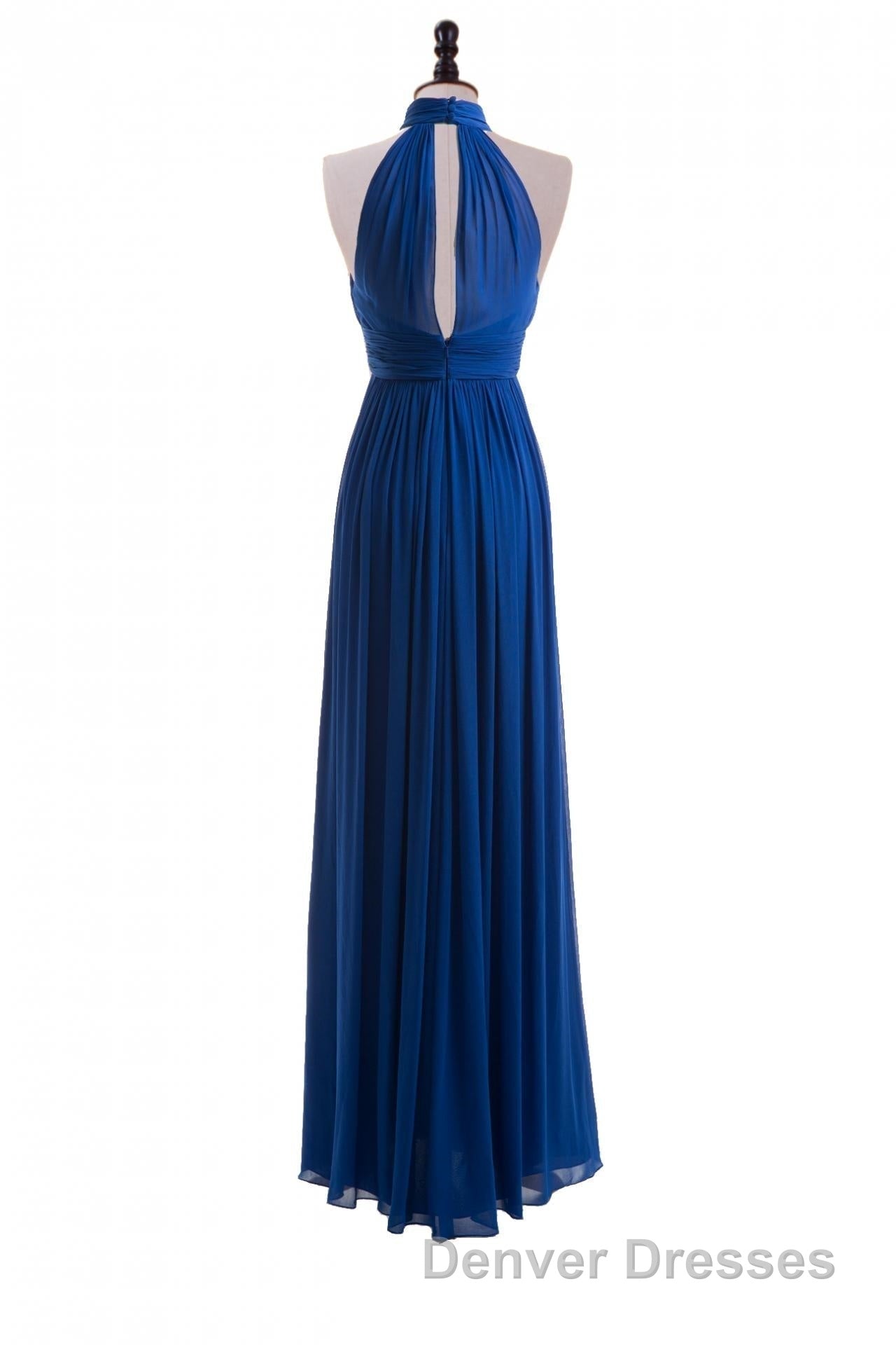 Royal Blue Chiffon Halter Keyhole Long Formal Dress Secondary image