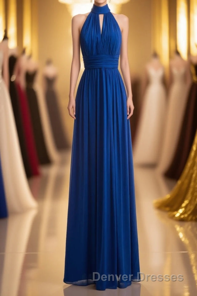 Royal Blue Chiffon Halter Keyhole Long Formal Dress Main image