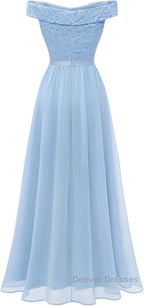 Womens Lace Bridesmaid Dress A-Line Off Shoulder Floral Lace Chiffon Prom Dress