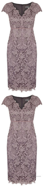 Sheath V Neck Cap Sleeves Lace Empire Mother Of The Bride Dress With Sash 6280