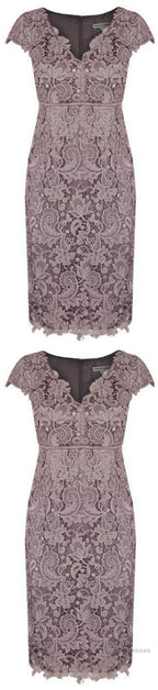 Sheath V Neck Cap Sleeves Lace Empire Mother Of The Bride Dress With Sash 6280
