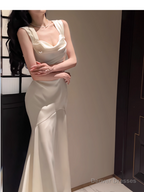 Elegant Mermaid Prom Dress Satin White Long Evening Dress