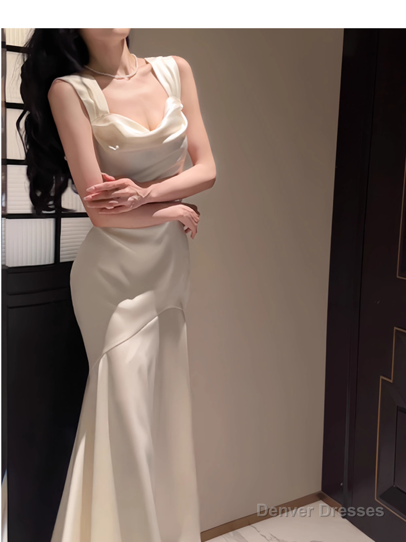 Elegant Mermaid Prom Dress Satin White Long Evening Dress