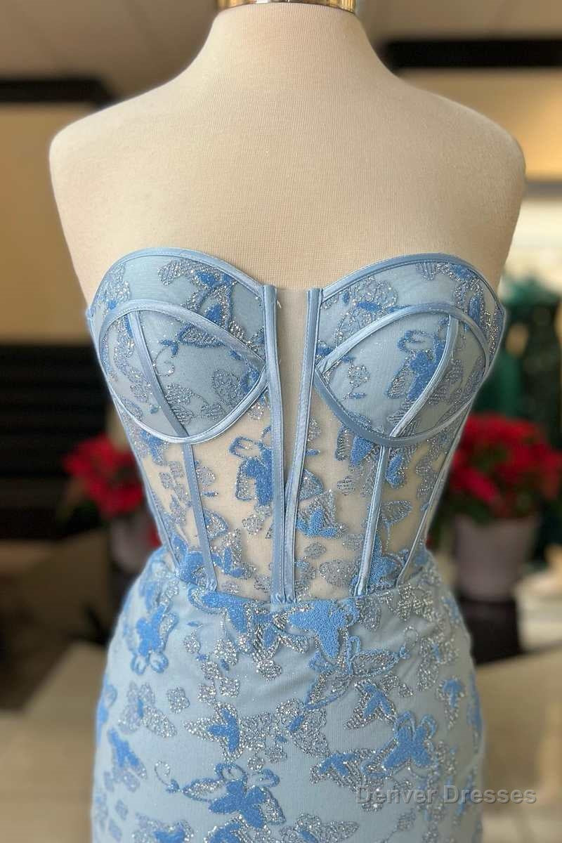 Light Blue Lace Sweetheart Trumpet Long Prom Dress Secondary image
