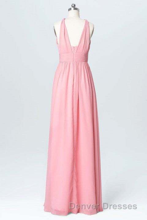Pink Chiffon Halter Backless A-Line Long Bridesmaid Dress Secondary image