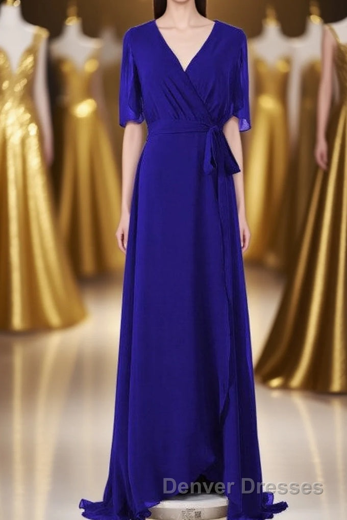 Royal Blue Chiffon Wrap Long Bridesmaid Dress