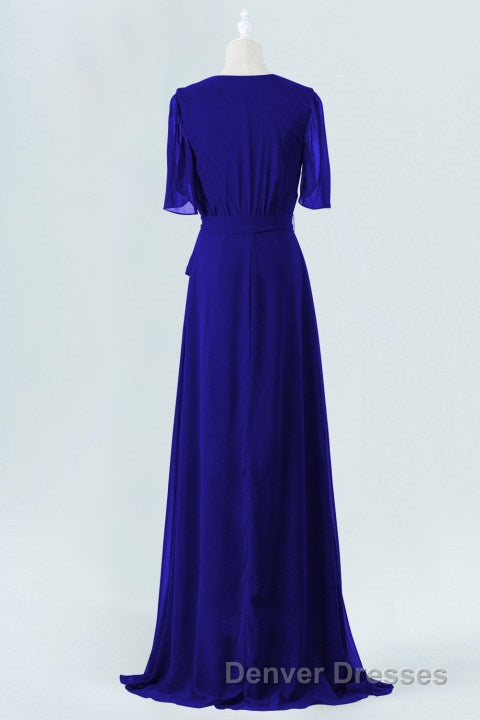 Royal Blue Chiffon Wrap Long Bridesmaid Dress Secondary image