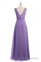 Lavender V-Neck Twist-Front A-Line Long Bridesmaid Dress