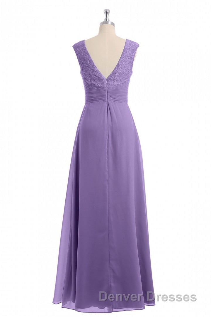 Lavender V-Neck Twist-Front A-Line Long Bridesmaid Dress