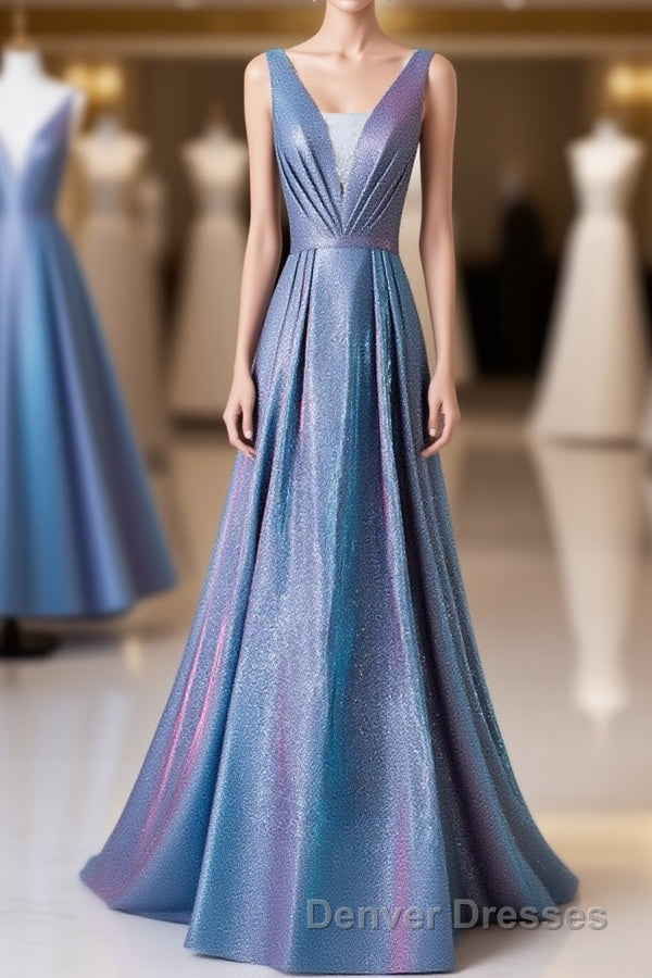 Unique Blue Sequin Long Prom Dress, Blue Formal Dress Main image