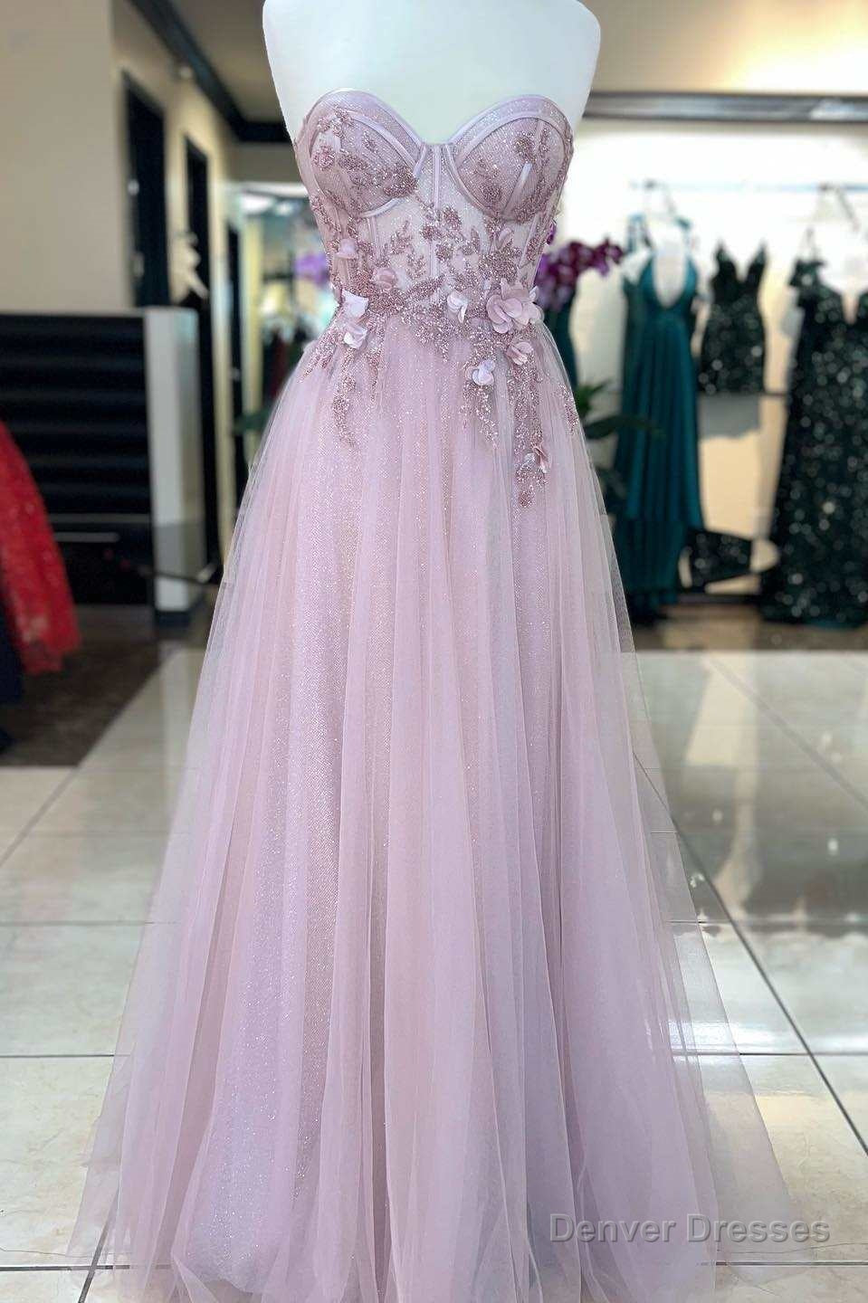 Princess Pink Sweetheart 3D Floral Lace A-Line Prom Dress Main image