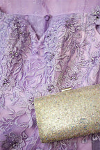 Lilac Off-the-Shoulder Appliques Tulle Long Prom Dress with Slit