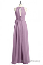 Dusty Purple Halter Keyhole Back Long Bridesmaid Dress