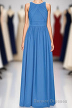 Brami Blue Chiffon Sleeveless Long Bridesmaid Dress