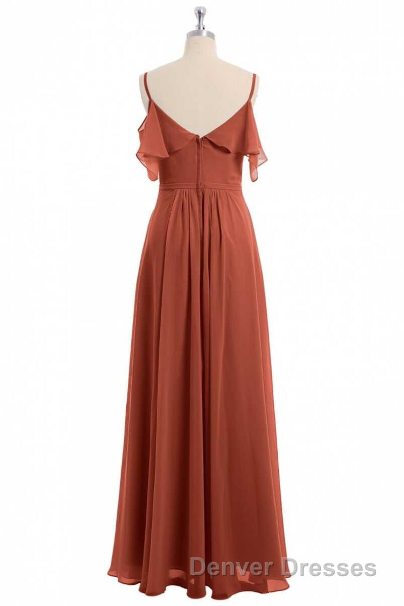 Rust Orange Straps Ruffled A-Line Bridesmaid Dress Secondary image