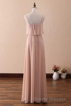 Blush Pink Spaghetti Strap Ruffled Long Bridesmaid Dress