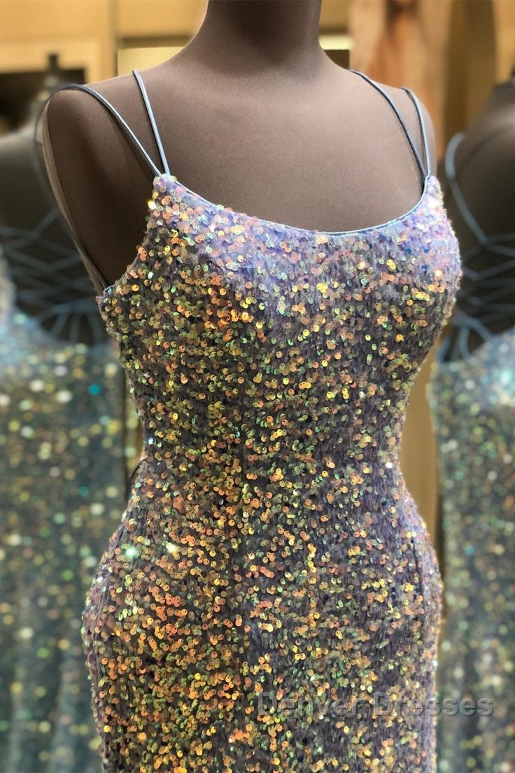 Double Straps Lace-Up Sequins Long Prom Dress with Slit Secondary image