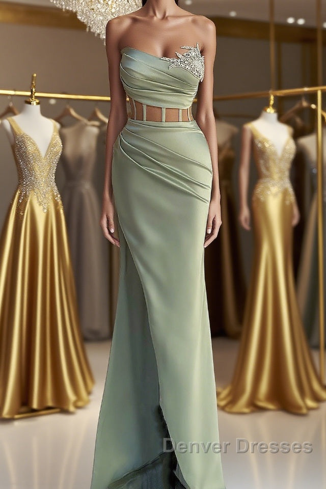Off-the-Shoulder Mermaid Prom Dress in Dusty Sage with Beads Main image