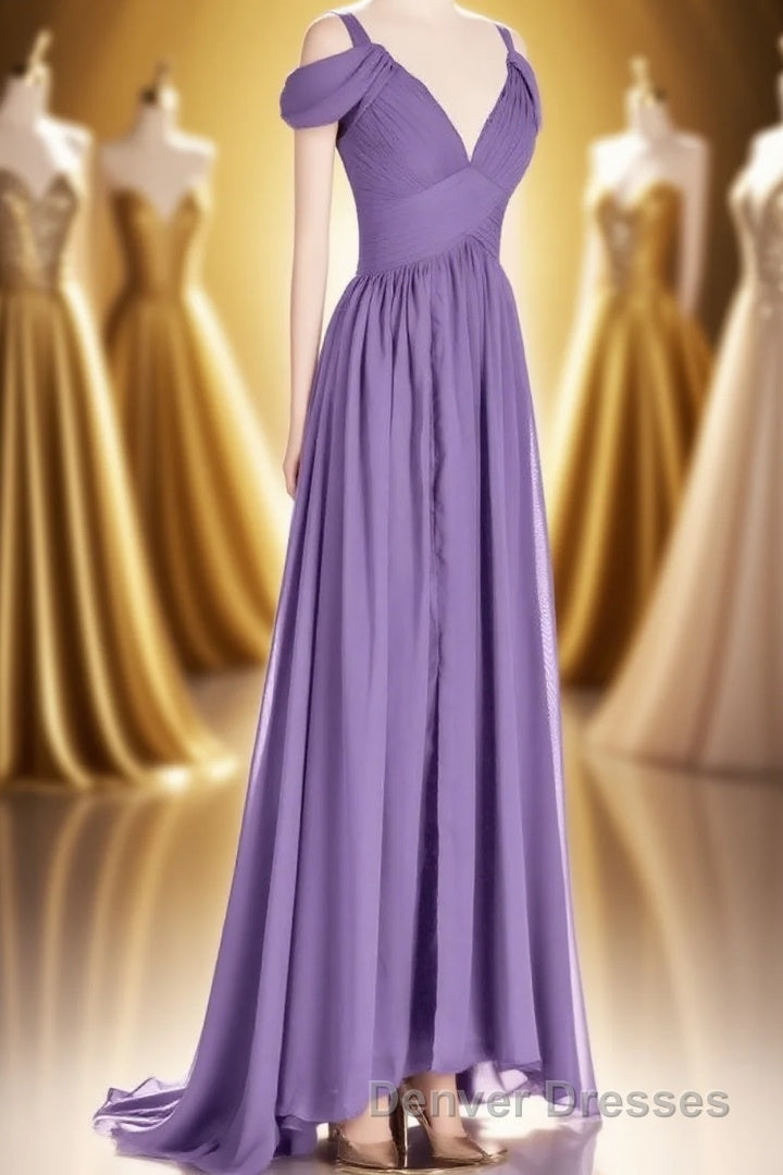 Lavender Cold-Shoulder Banded Waist Long Bridesmaid Dress Main image